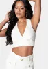 Deep V Neck Cropped Halter Denim Top sold by Bebe