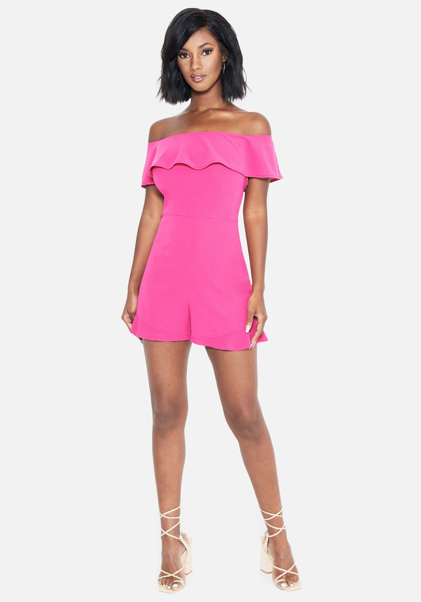 Ruffle Off Shoulder Romper sold by Bebe product image thumbnail 2