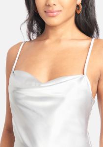 Satin Cowl Neck Slip Mini Dress sold by Bebe