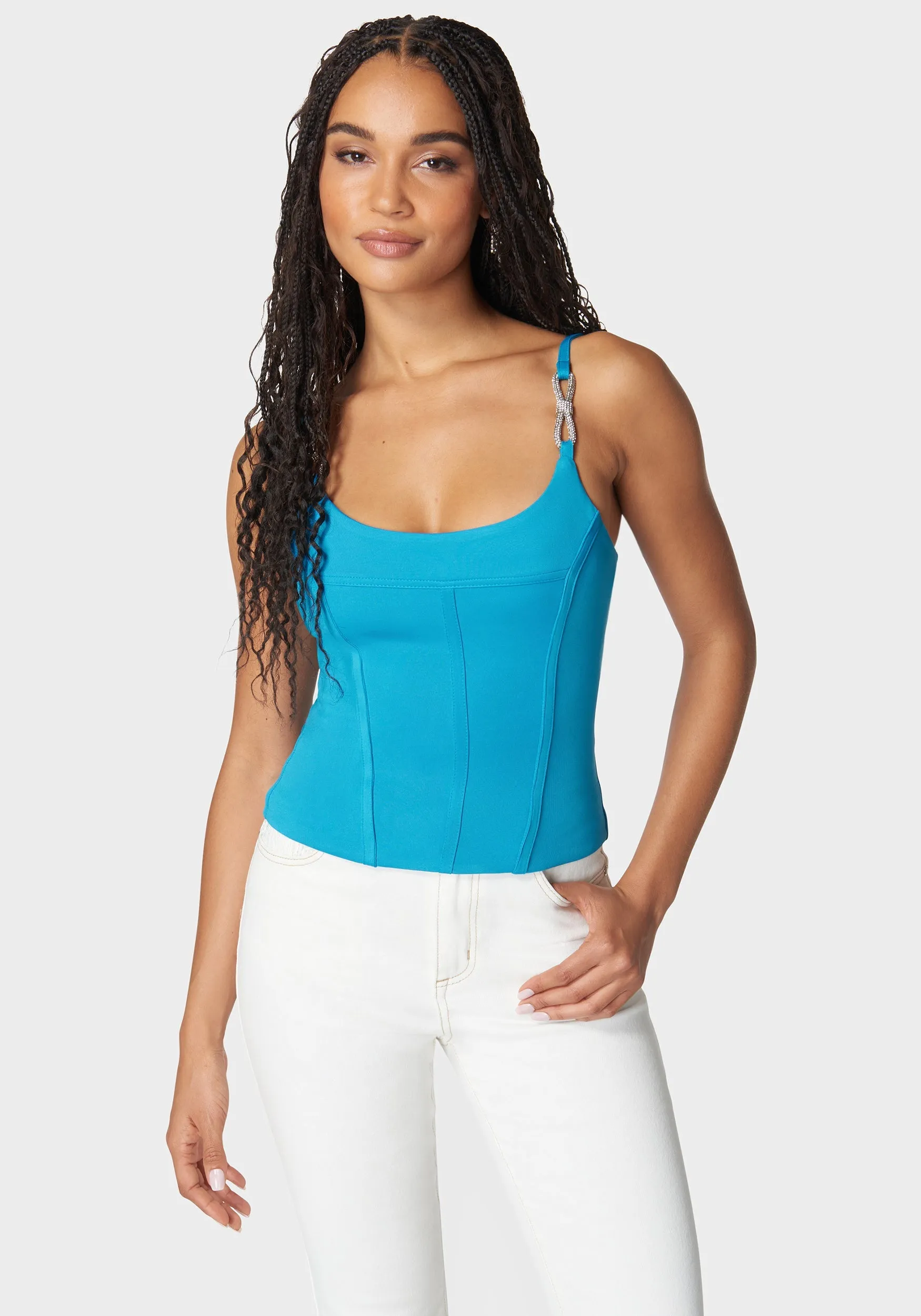 Scoop Neck Jewel Strap Bustier Knit Top sold by Bebe
