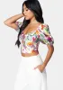 Puff Sleeve Front Keyhole Woven Top sold by Bebe