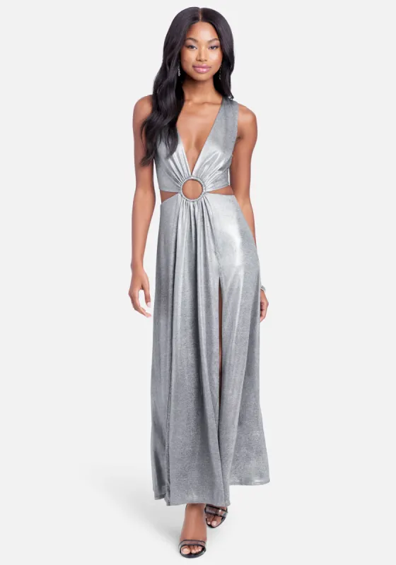 Ring Detail Sparkle Knit Cut Out Maxi sold by Bebe