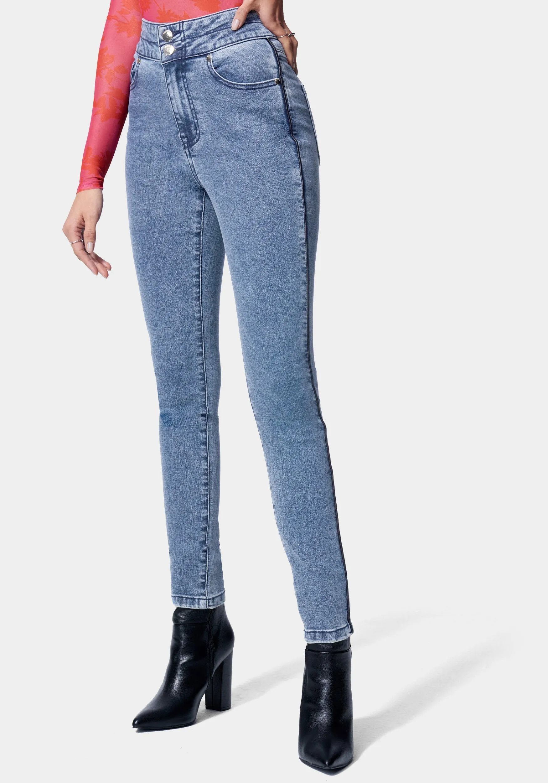 High Waist Skinny Leg Jeans sold by Bebe