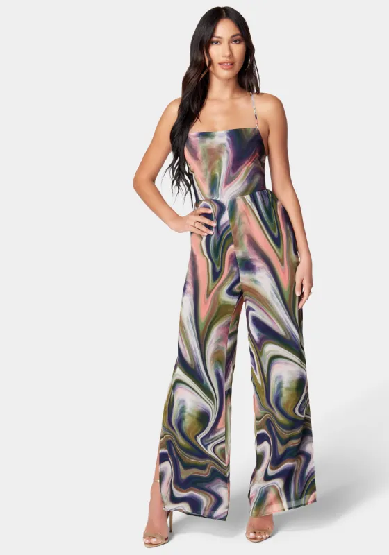 Lace-Up Side Slit Jumpsuit sold by Bebe