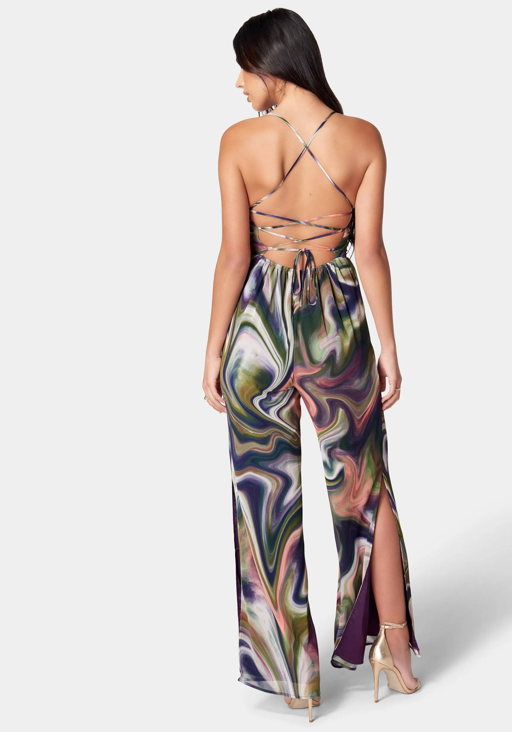 Lace-Up Side Slit Jumpsuit sold by Bebe product image thumbnail 3