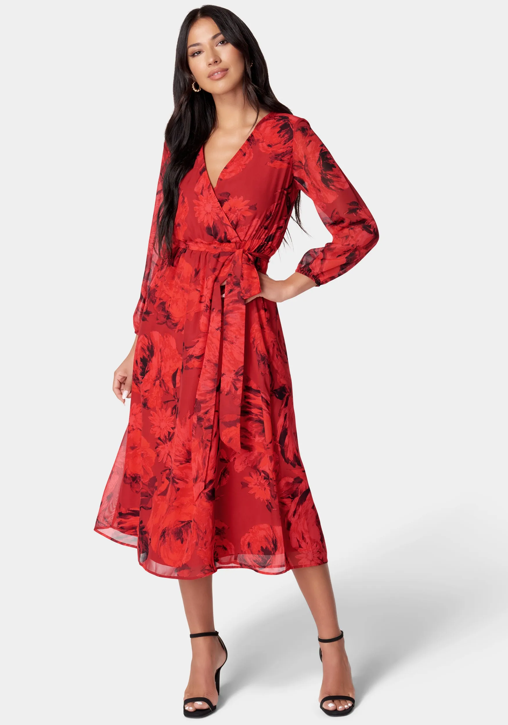 Printed Wrap Midi Dress sold by Bebe