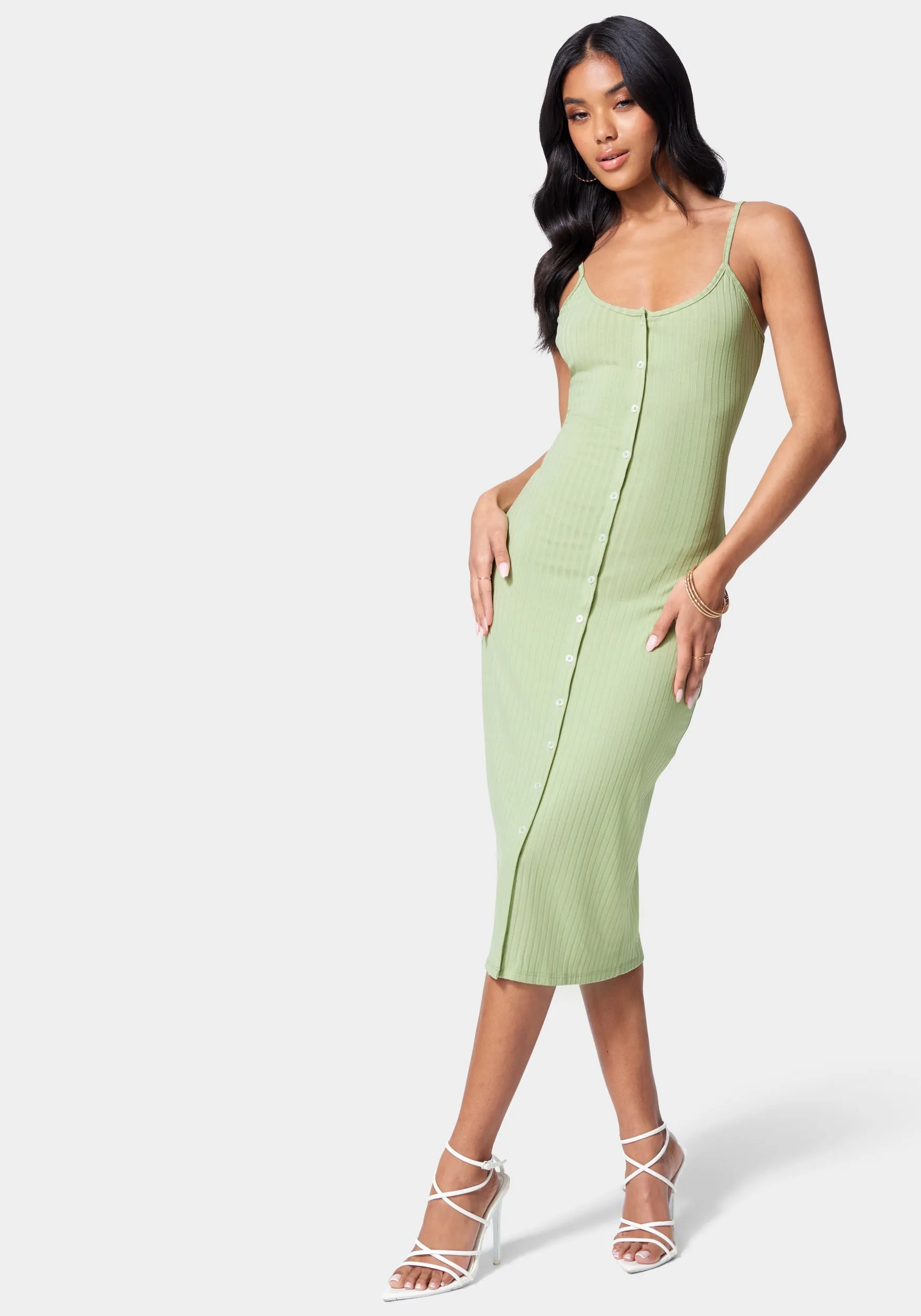 Button Front Rib Midi Dress sold by Bebe