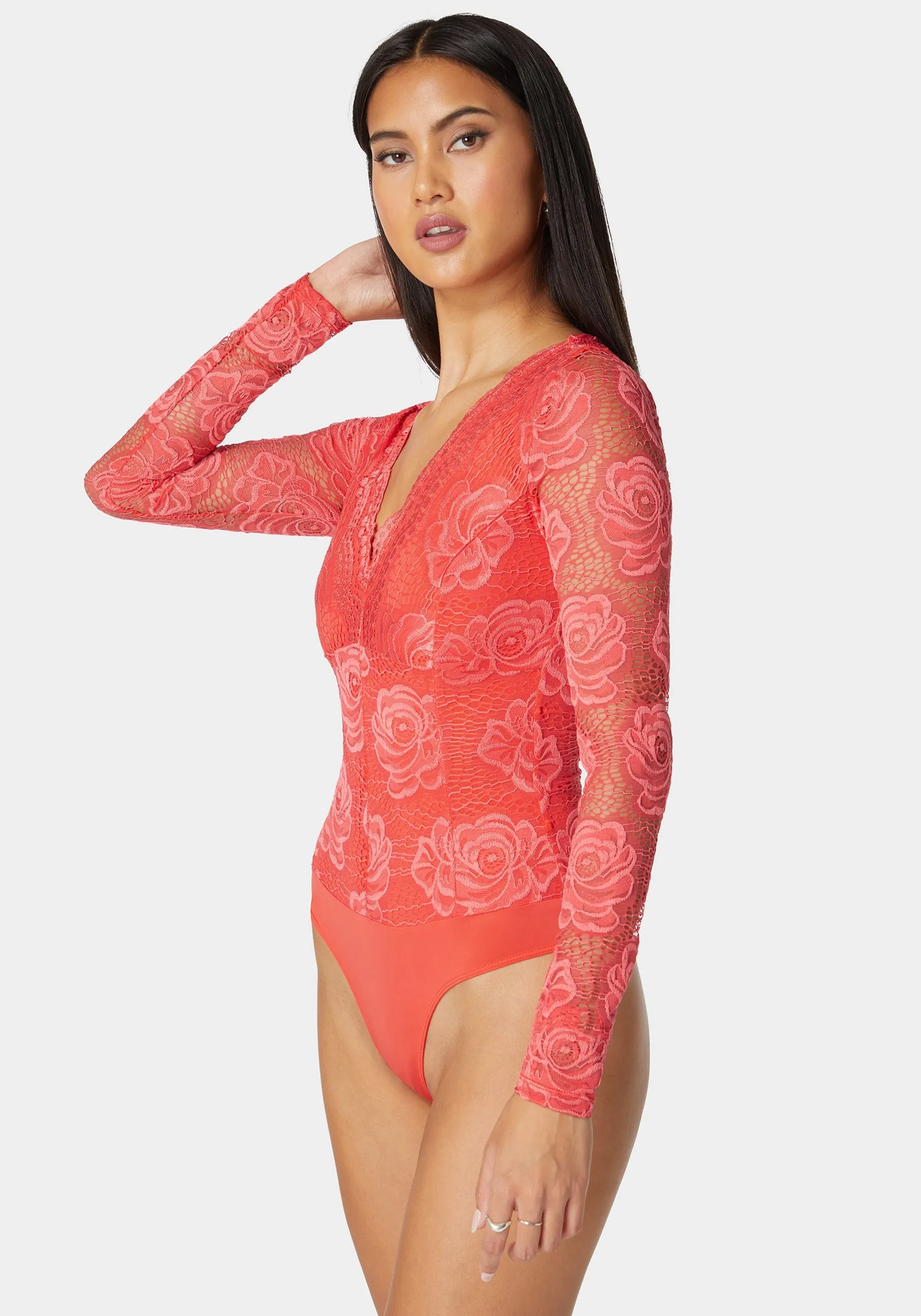 Scallop Edge Long Sleeve Lace Bodysuit sold by Bebe product image thumbnail 2