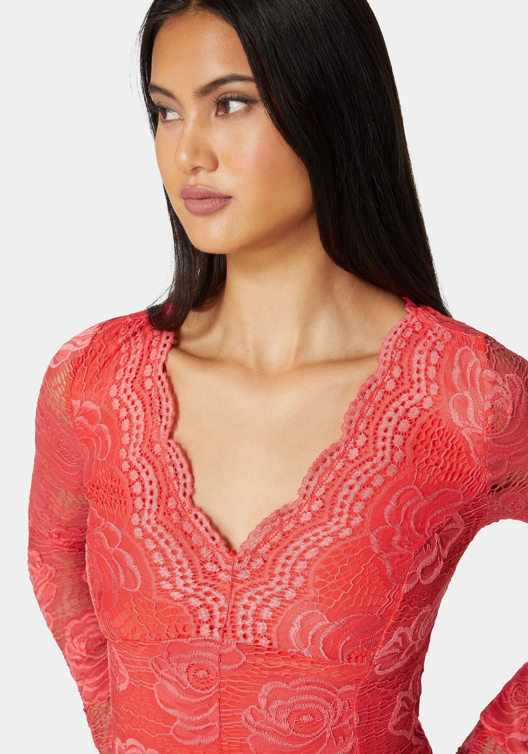 Scallop Edge Long Sleeve Lace Bodysuit sold by Bebe product image thumbnail 4