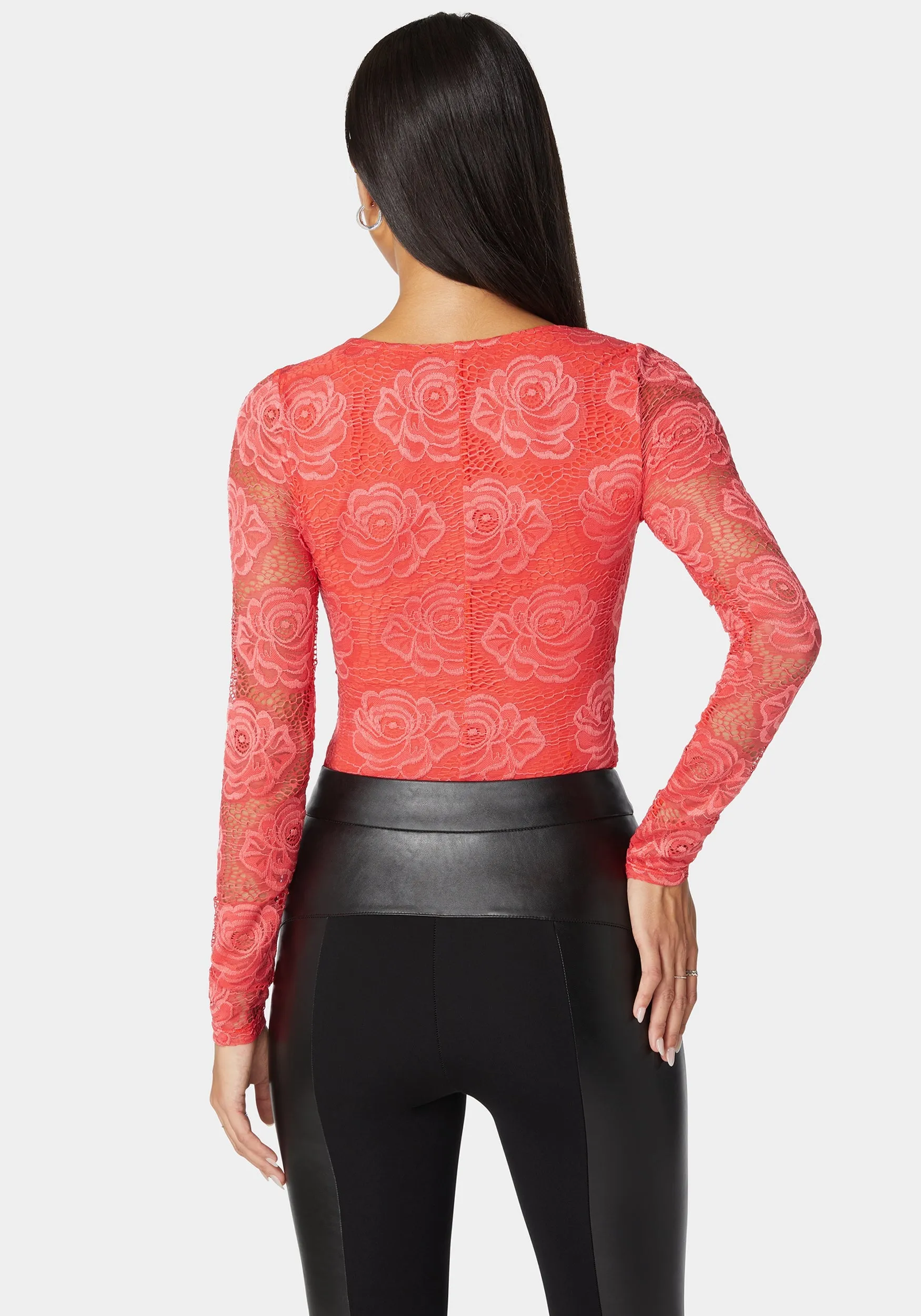 Scallop Edge Long Sleeve Lace Bodysuit sold by Bebe product image thumbnail 3