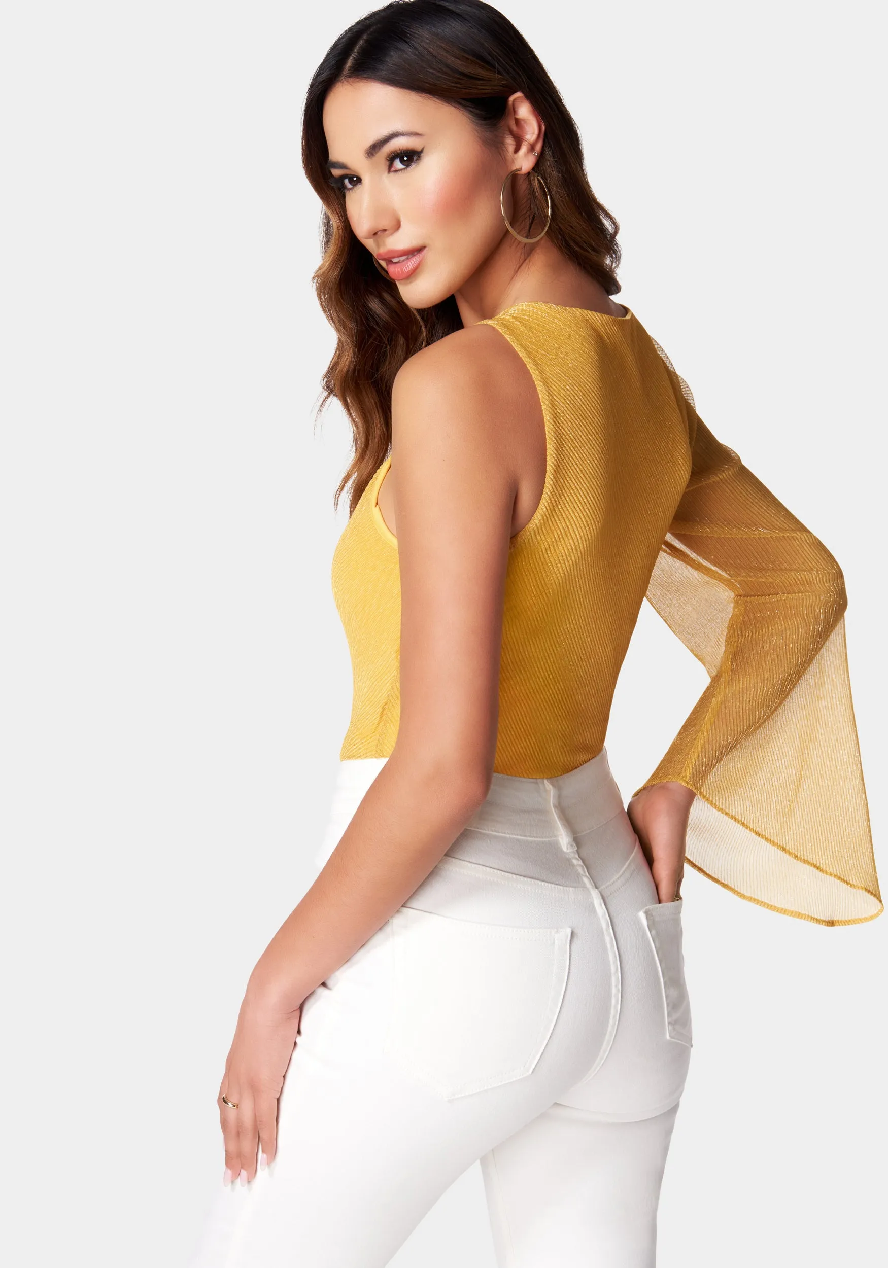 Asymmetric Bubble Sleeve Ring Detail Knit Top sold by Bebe product image thumbnail 3