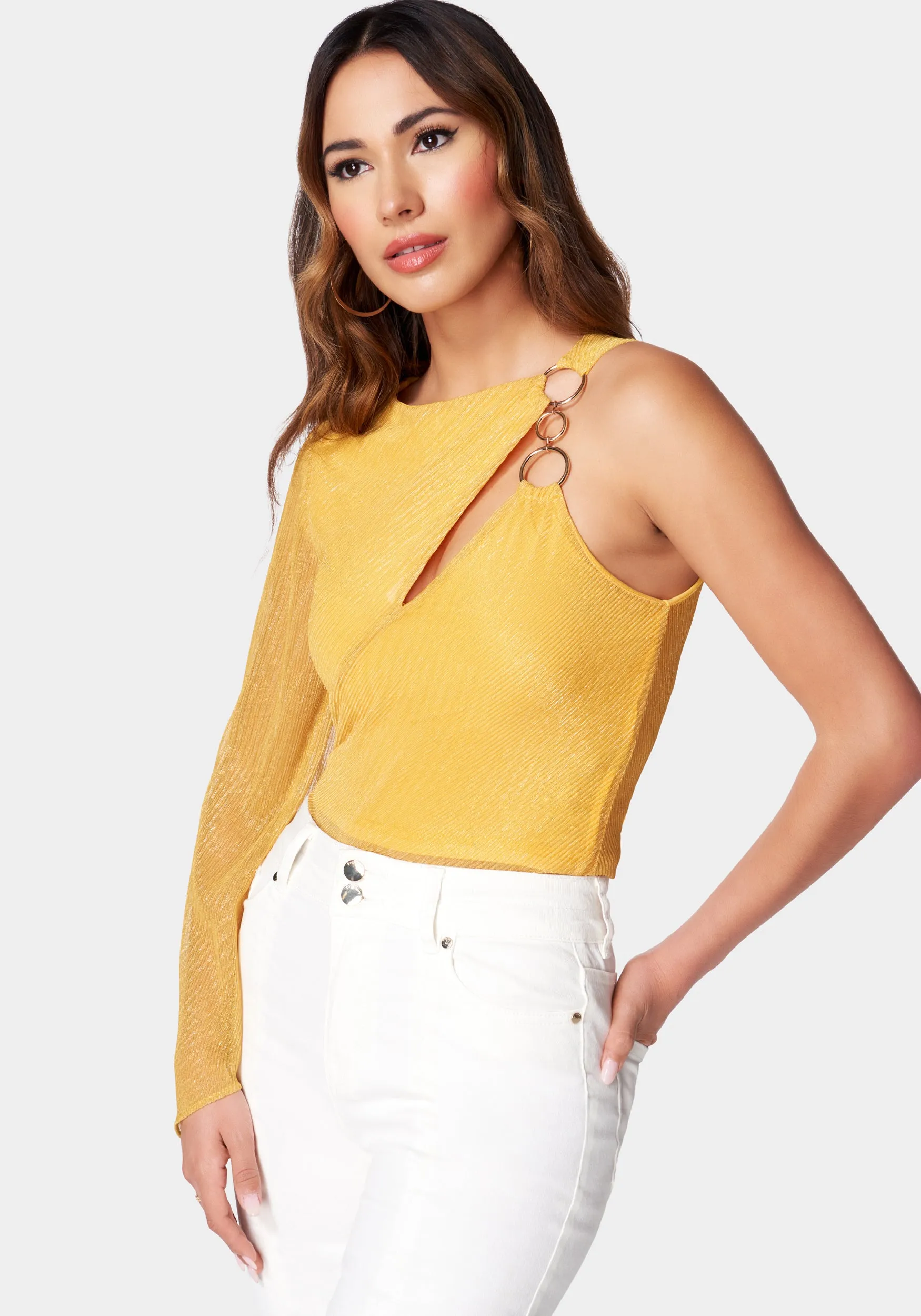 Asymmetric Bubble Sleeve Ring Detail Knit Top sold by Bebe product image thumbnail 2