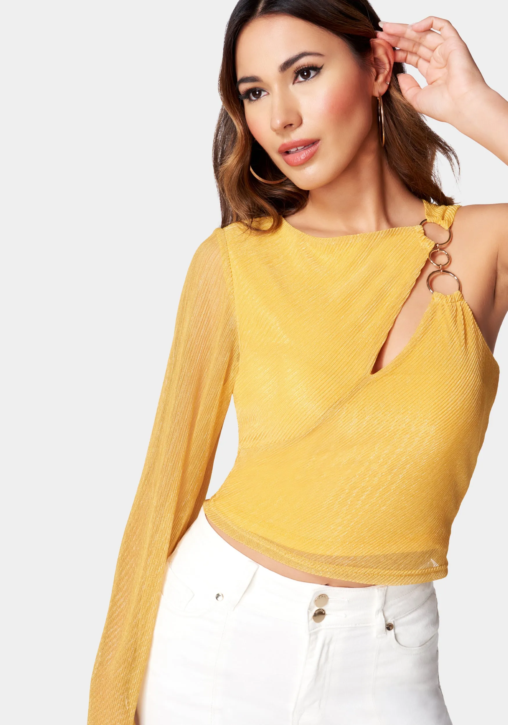 Asymmetric Bubble Sleeve Ring Detail Knit Top sold by Bebe product image thumbnail 4