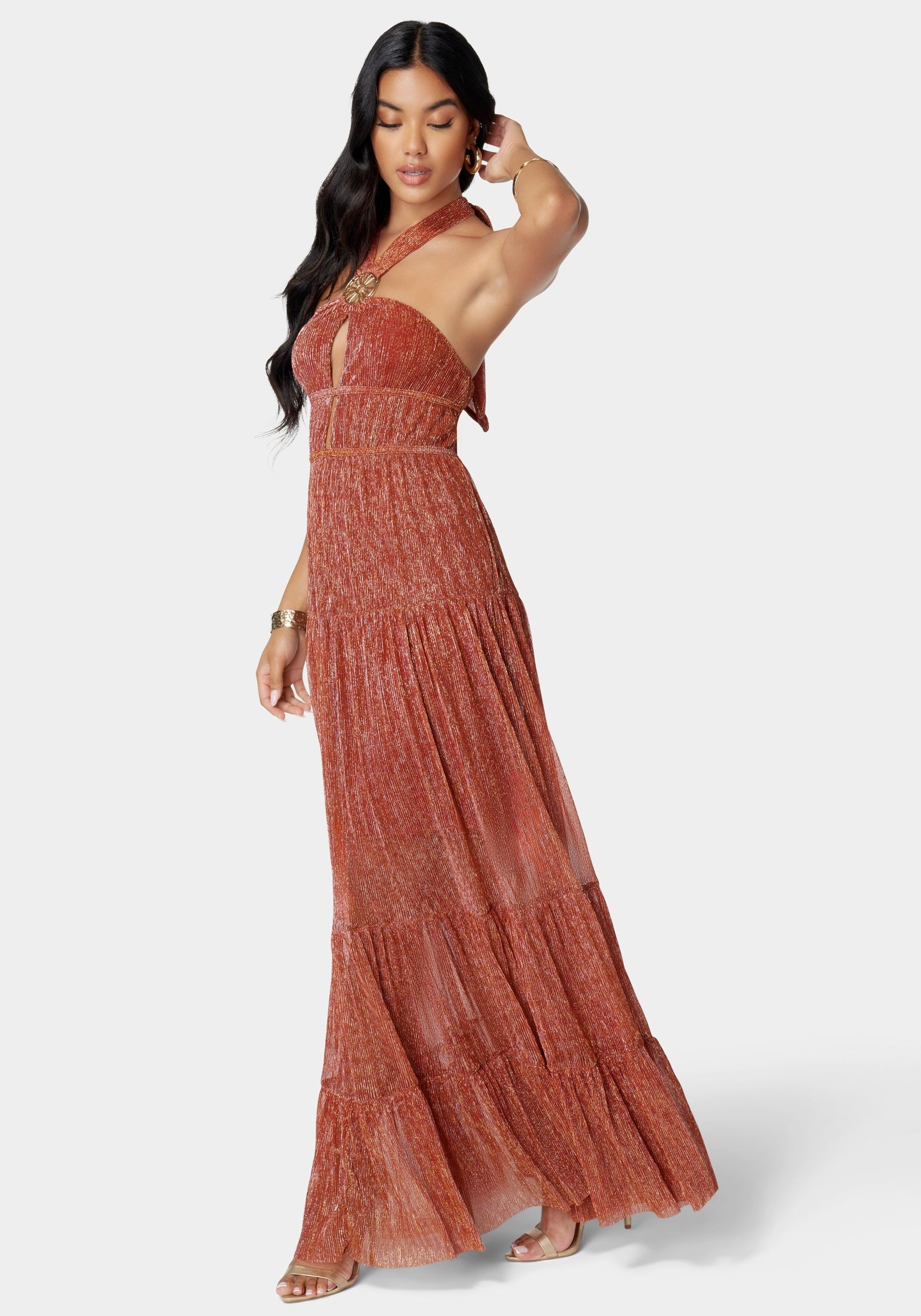 Metallic Plissé Knit Maxi sold by Bebe product image thumbnail 3