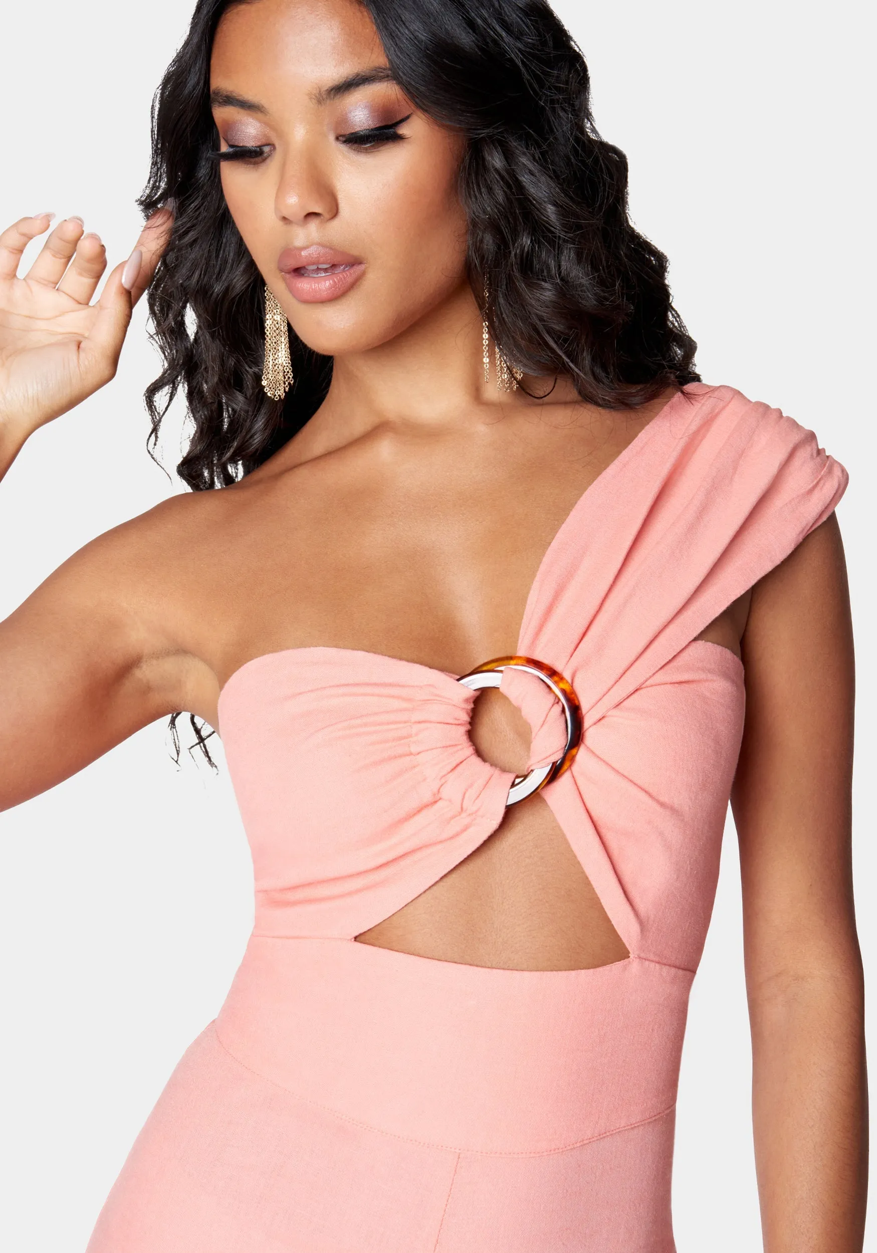 Stretch Linen Asymmetric Draped Wide Leg Jumpsuit sold by Bebe product image thumbnail 5