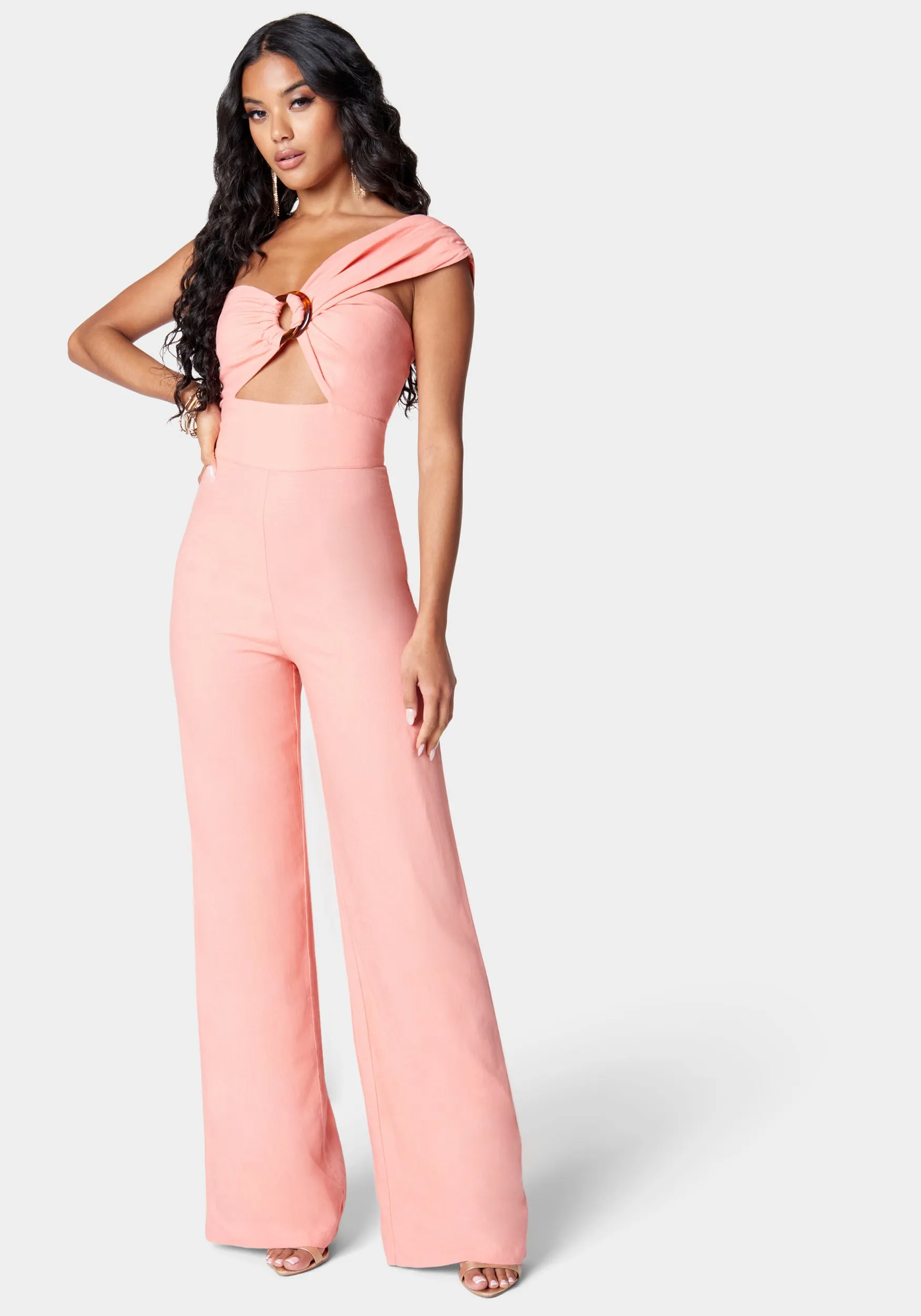 Stretch Linen Asymmetric Draped Wide Leg Jumpsuit sold by Bebe product image thumbnail 2