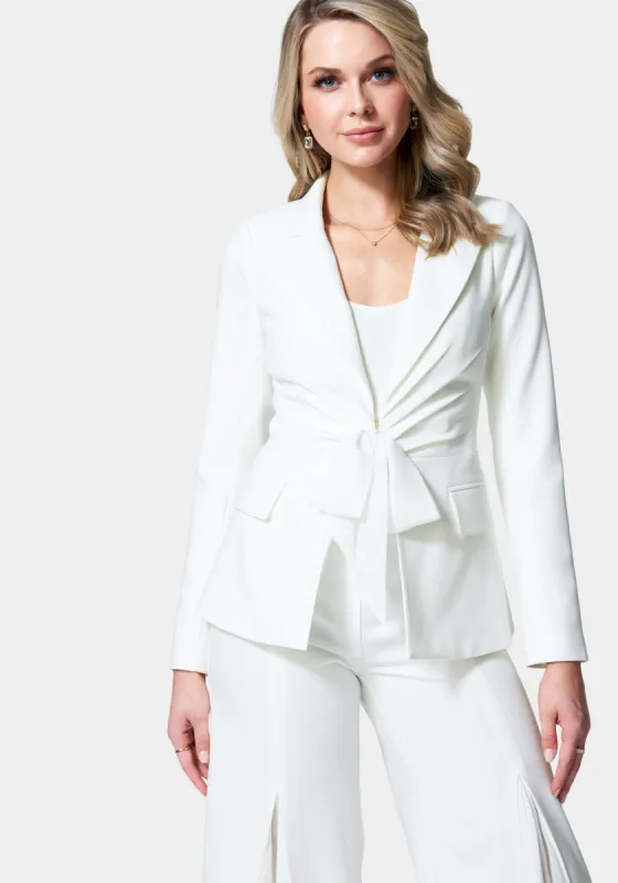 Chiffon Tie Front Tailored Woven Twill Jacket sold by Bebe