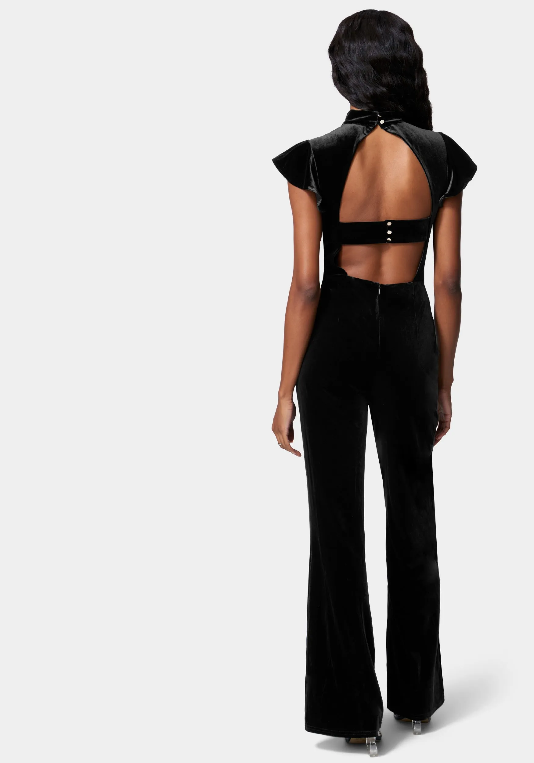 Ruffle Sleeve Flare Leg Velvet Jumpsuit sold by Bebe product image thumbnail 3