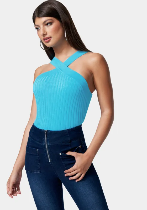 Rib Sweater Cross Front Top sold by Bebe