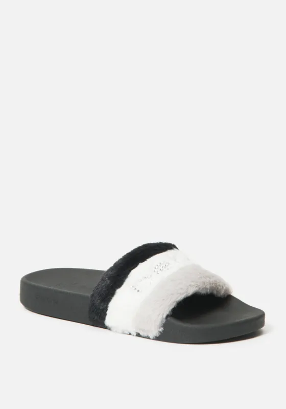 Fantasia Faux Fur Slides sold by Bebe