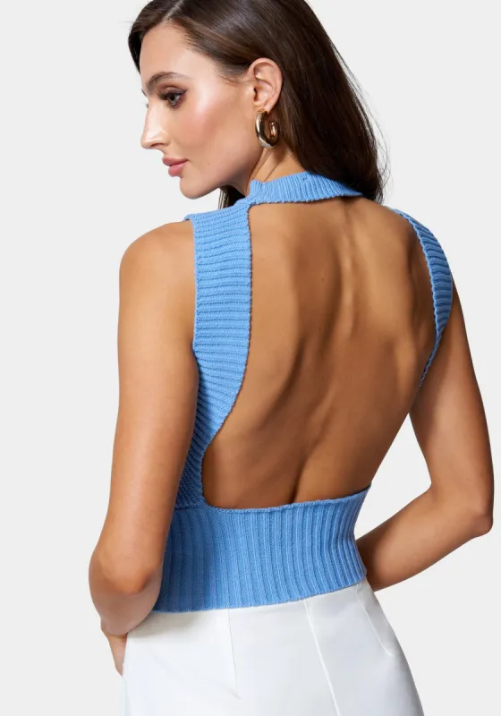 Pointelle Sleeveless Open Back Sweater Top sold by Bebe