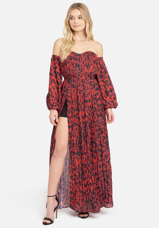 Off the Shoulder Front Slit Maxi Dress sold by Bebe