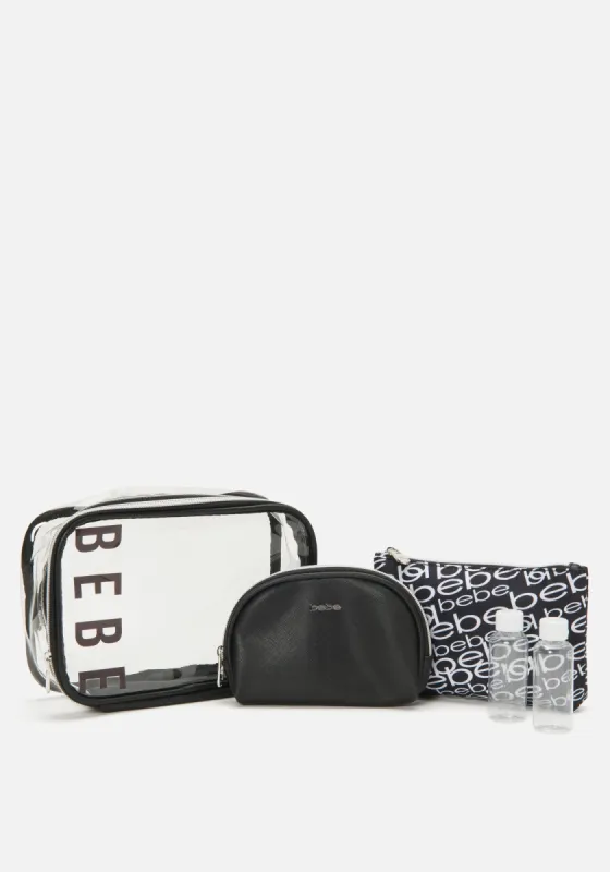 Black and Clear Multi Pack Cosmetic Bag sold by Bebe