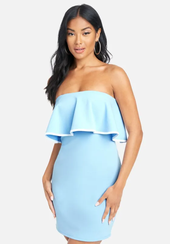 Strapless Ruffle Mini Dress sold by Bebe