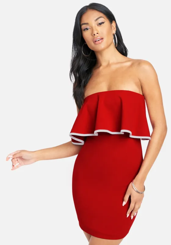 Strapless Ruffle Mini Dress sold by Bebe