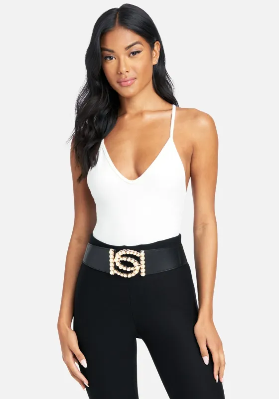 Faux Pearl Large Bebe Logo Stretch Belt sold by Bebe