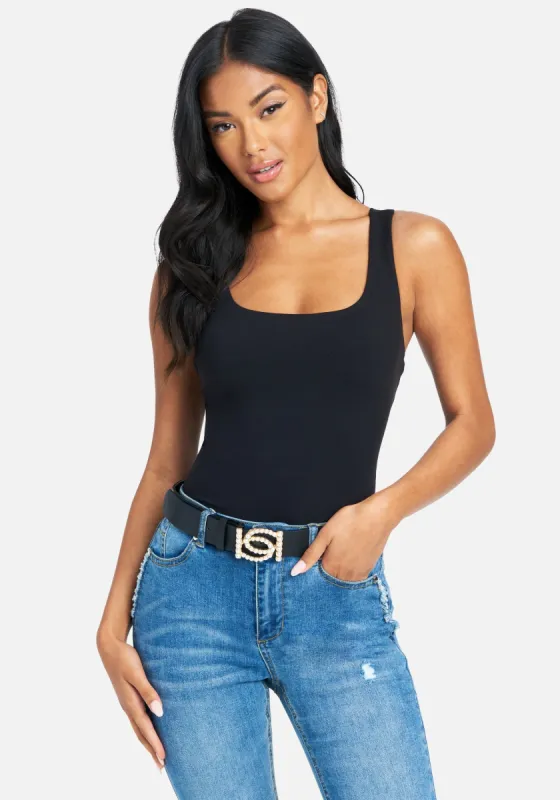 Bebo Logo Faux Pearl Buckle Belt sold by Bebe