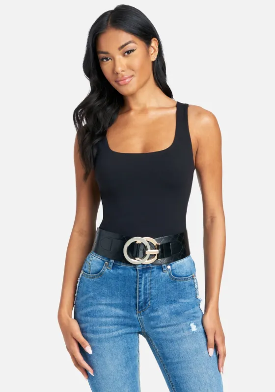 Two-Tone Ring Buckle Stretch Belt sold by Bebe