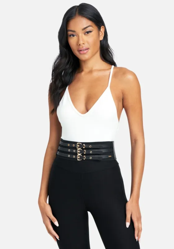 3 Buckle Stretch Belt sold by Bebe