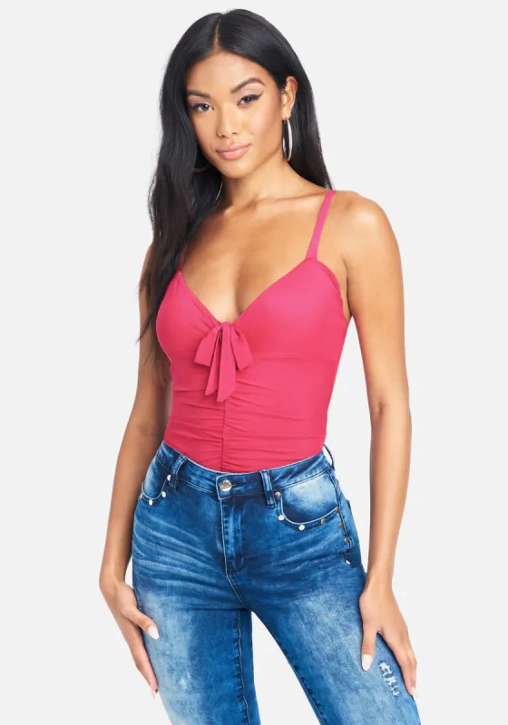 Knit Mesh Ruched Bodysuit sold by Bebe