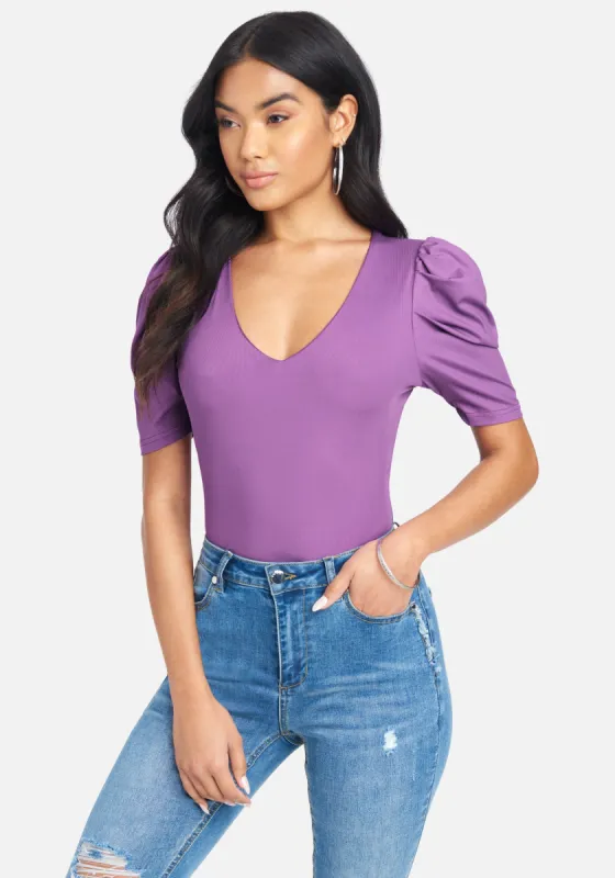 Rib Knit Ruched Sleeve Knit Top sold by Bebe