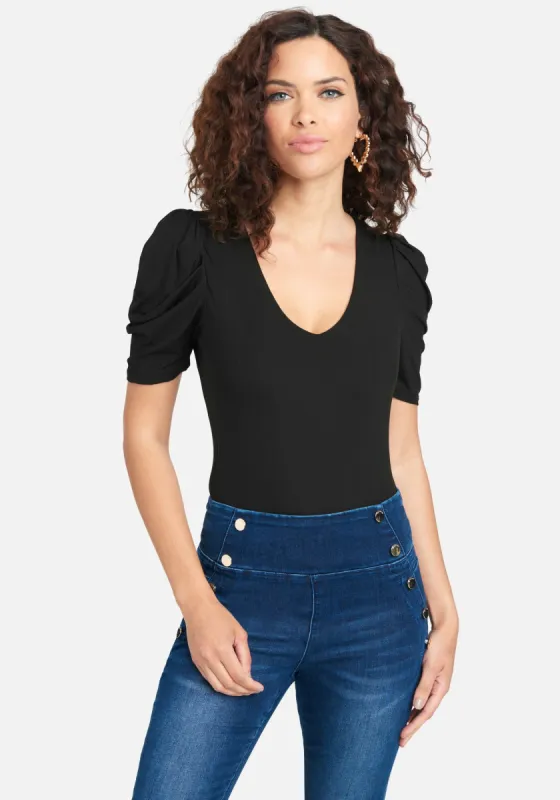 Rib Knit Ruched Sleeve Knit Top sold by Bebe