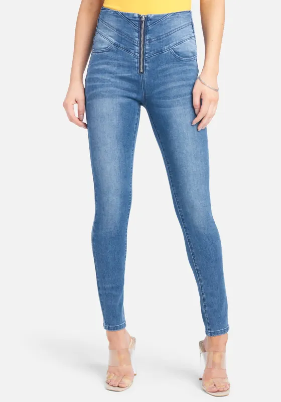 Zipper Fly High Waist Skinny Jeans sold by Bebe