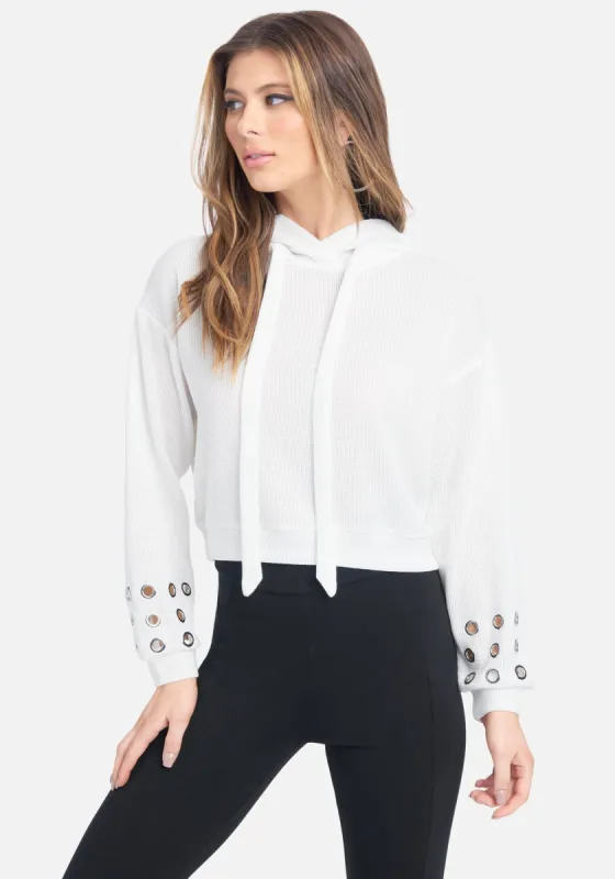 Grommet Detail Hooded Crop Sweater sold by Bebe