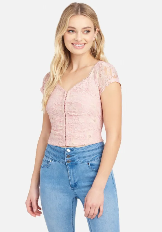 Corded Lace Cap Sleeve Woven Top sold by Bebe