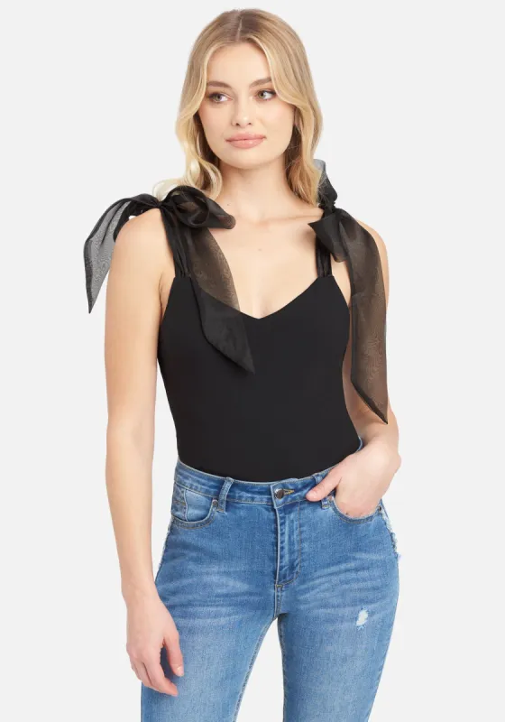 Chiffon Tie Detail Knit Top sold by Bebe