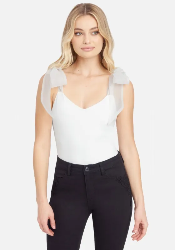 Chiffon Tie Detail Knit Top sold by Bebe