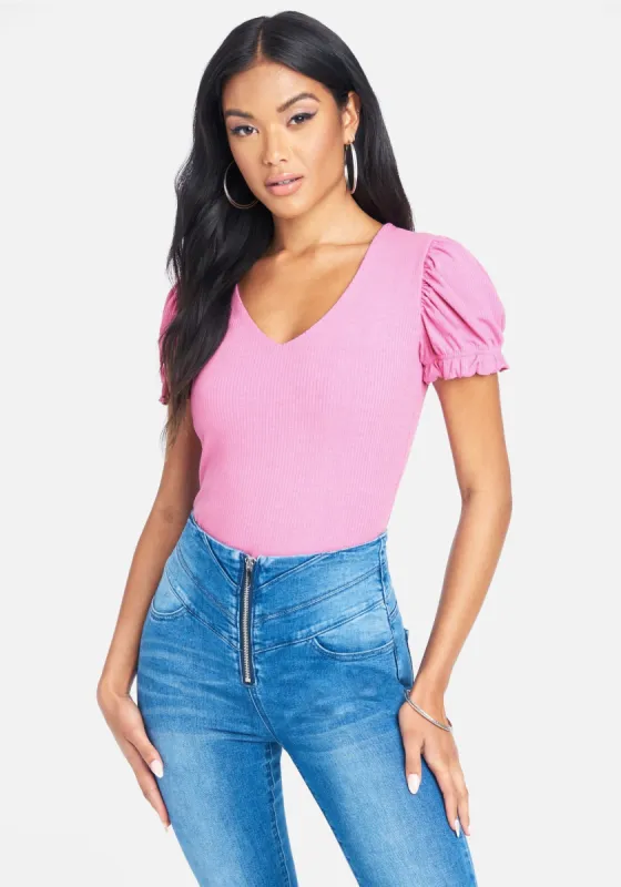 Puff Short Sleeve Fitted Top sold by Bebe