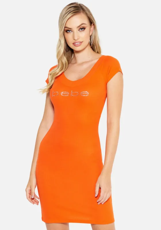 Crystal Logo Short Sleeve Double V-Neck Dress sold by Bebe