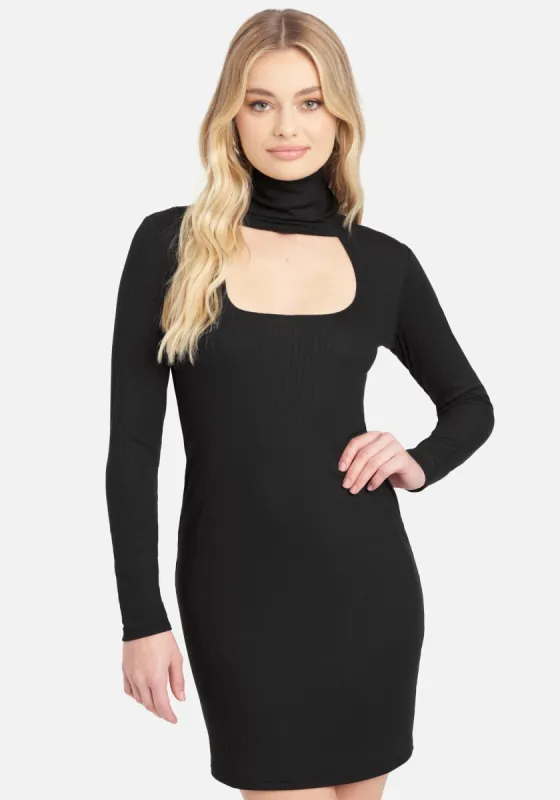 Ribbed Long Sleeve Mock Neck Dress sold by Bebe
