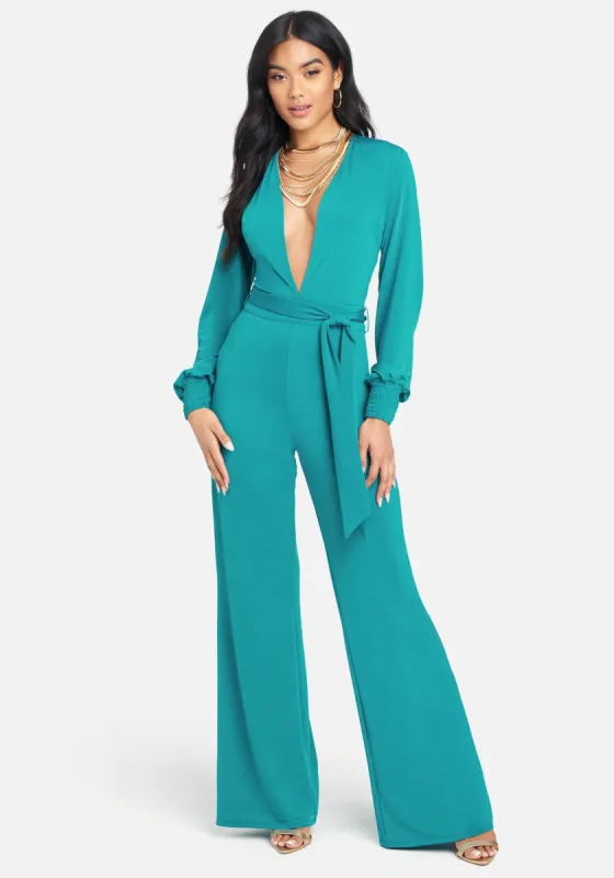 Long Sleeve Plunge Neck Jumpsuit sold by Bebe