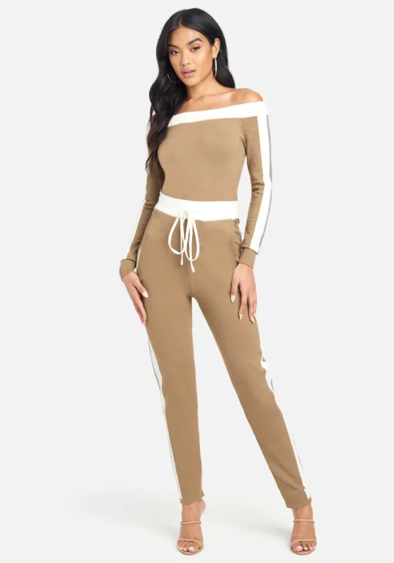 Knit Off Shoulder Jumpsuit sold by Bebe