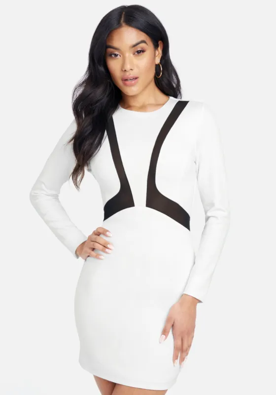 Mesh Inset Mini Dress sold by Bebe