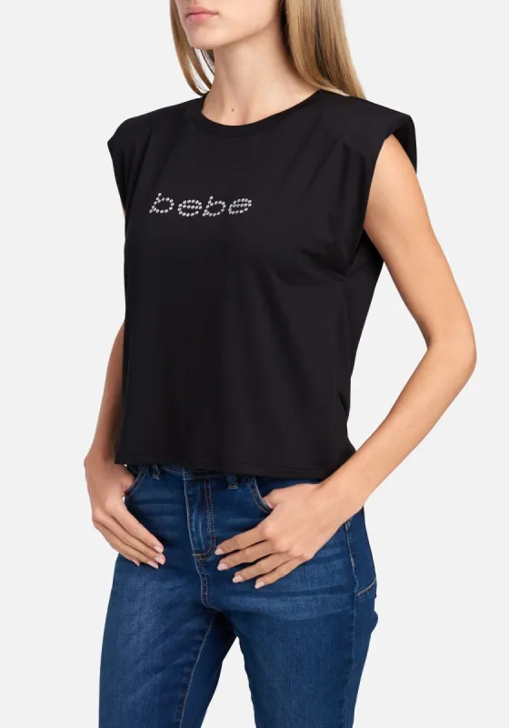 Bebe Logo Padded Shoulder Top sold by Bebe