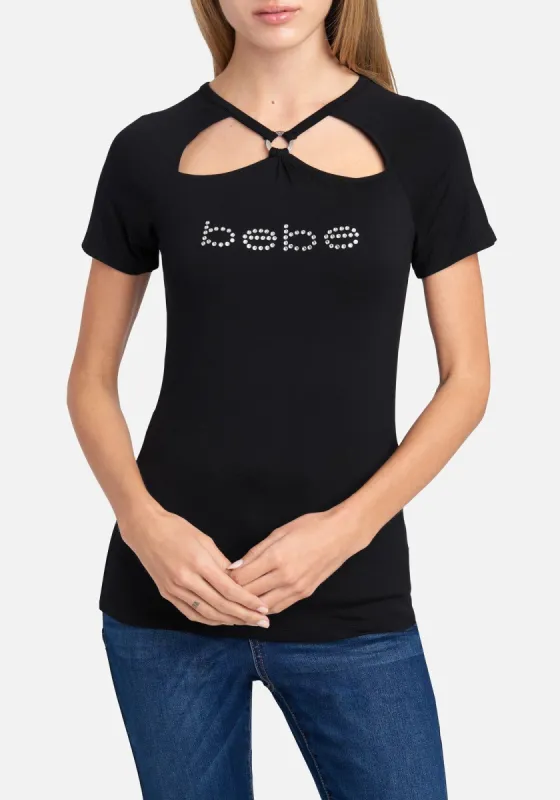 Bebe Logo Open Collar Knit Top made by TC
