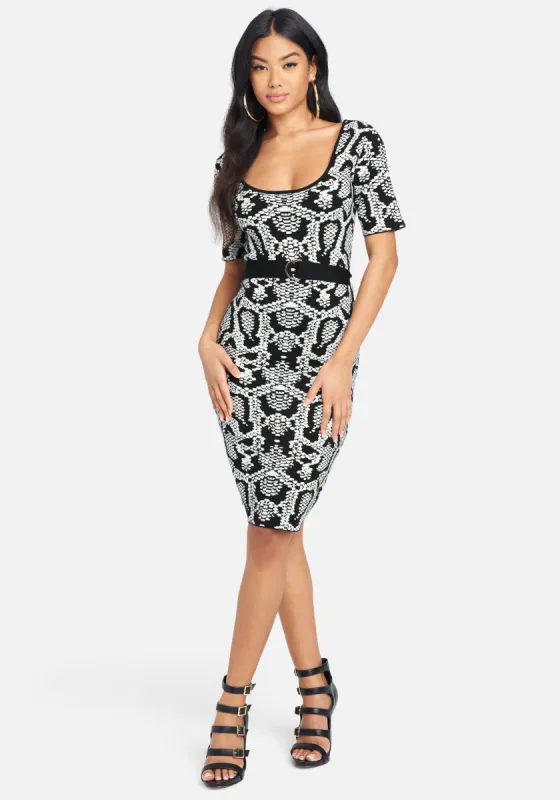Printed Ribbed Midi Dress sold by Bebe